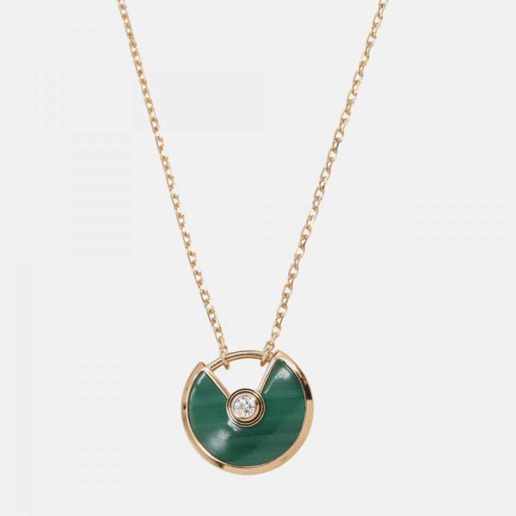 Pre Owned Cartier Amulette De Cartier 18K Rose Gold, Diamond, Malachite Pendant Necklace