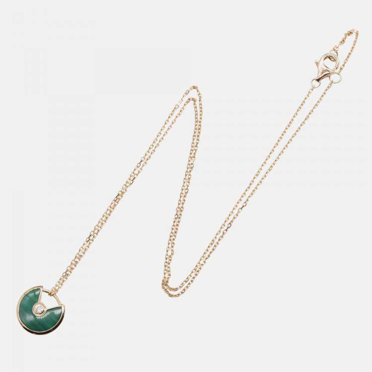Pre Owned Cartier Amulette De Cartier 18K Rose Gold, Diamond, Malachite Pendant Necklace
