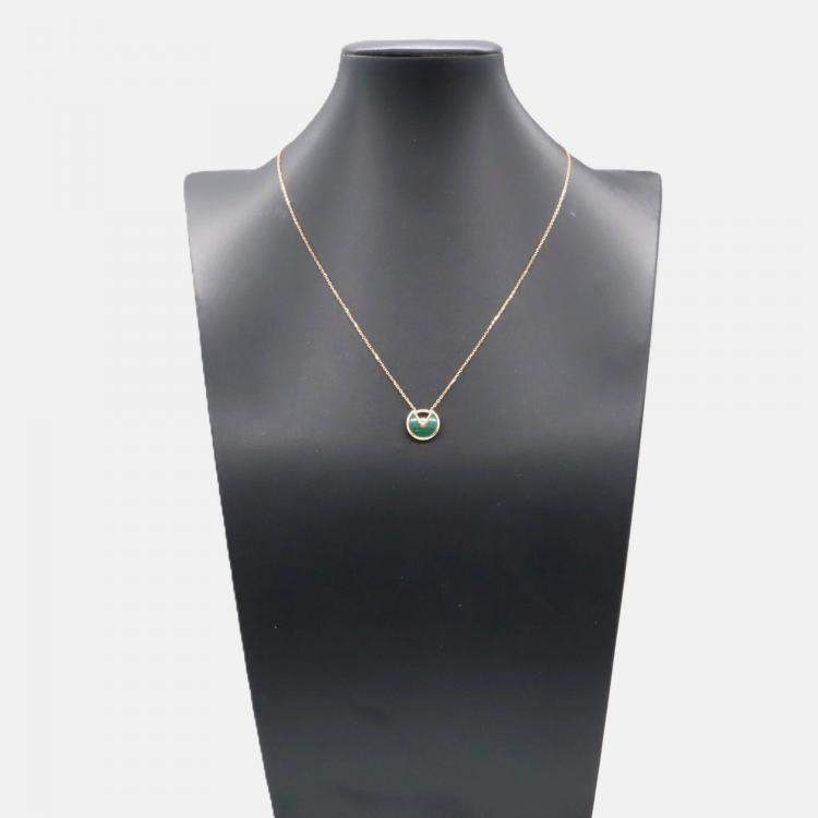 Pre Owned Cartier Amulette De Cartier 18K Rose Gold, Diamond, Malachite Pendant Necklace