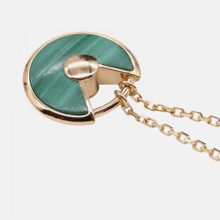 Pre Owned Cartier Amulette De Cartier 18K Rose Gold, Diamond, Malachite Pendant Necklace