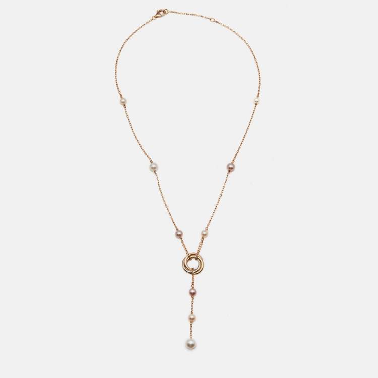 Pre Owned Cartier Trinity de Cartier Cultured Pearl 18K Three Tone Gold Necklace