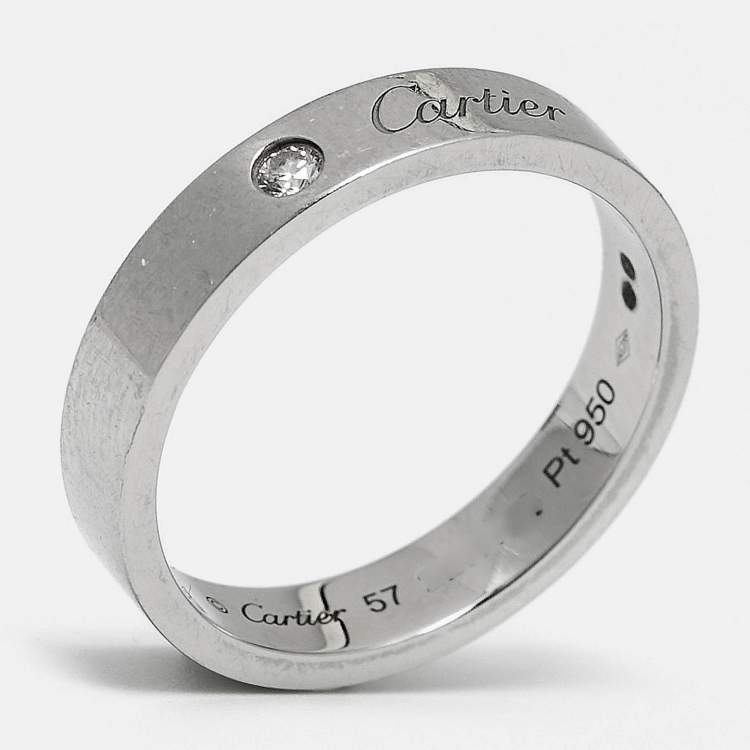Pre Owned Cartier C de Cartier Diamond Platinum Wedding Band Ring Size 57