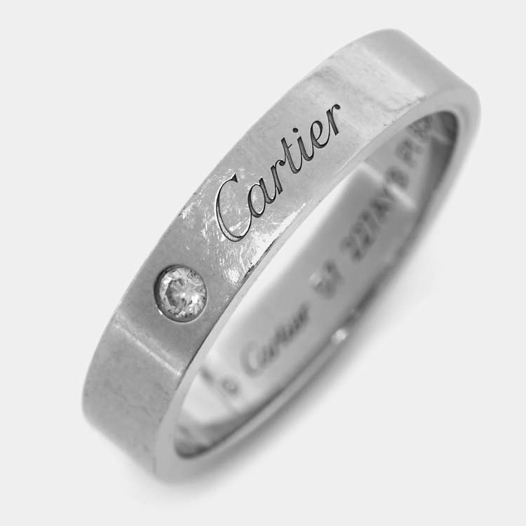 Pre Owned Cartier C de Cartier Diamond Platinum Wedding Band Ring Size 57