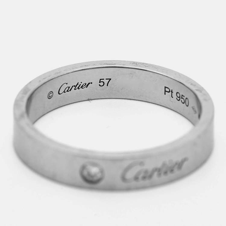 Pre Owned Cartier C de Cartier Diamond Platinum Wedding Band Ring Size 57