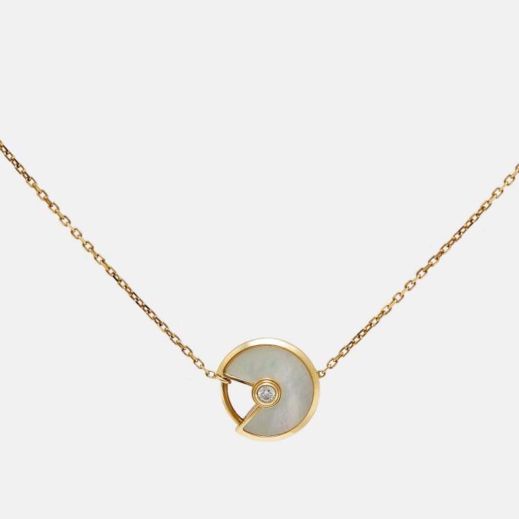 Pre Owned Cartier Amulette De Cartier Mother of Pearl Diamond 18k Yellow Gold XS Model Bracelet