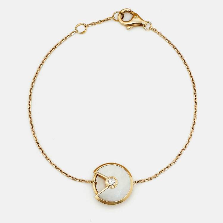 Pre Owned Cartier Amulette De Cartier Mother of Pearl Diamond 18k Yellow Gold XS Model Bracelet