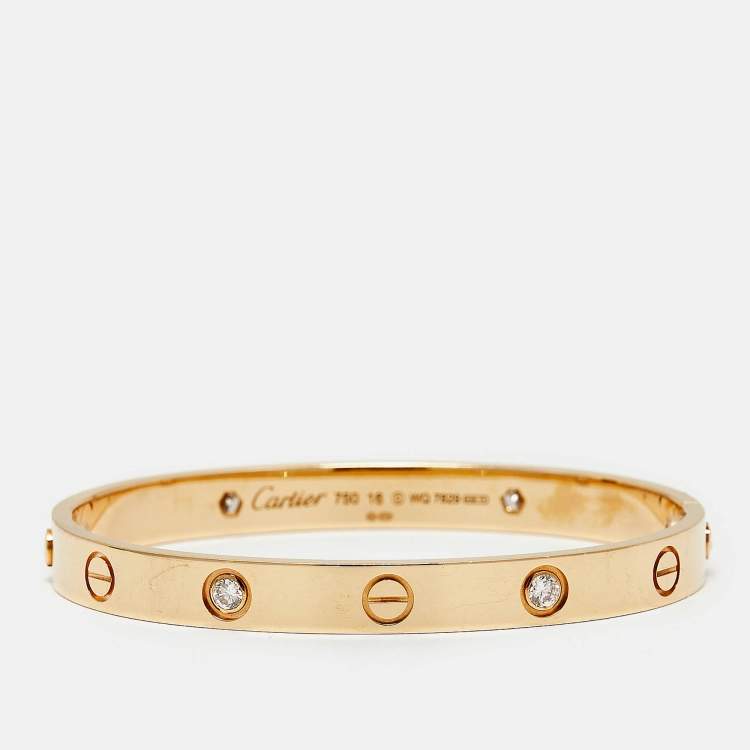 Pre Owned Cartier Love 4 Diamonds 18k Rose Gold Classic Model Bracelet 16