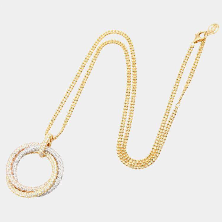 Pre Owned Cartier Trinity De Cartier Large 18K Yellow, White and Rose Gold Diamonds Necklace