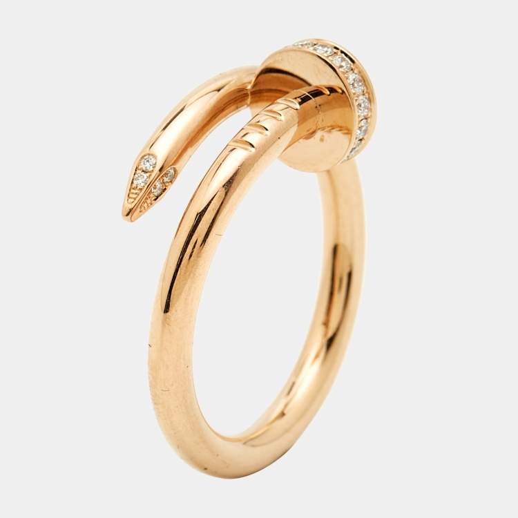 Pre Owned Cartier Juste Un Clou Diamonds 18k Rose Gold Classic Model Ring Size 57