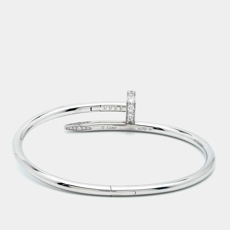 Pre Owned Cartier Juste Un Clou Diamonds 18k White Gold Classic Model Bracelet 17