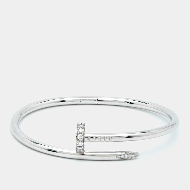 Pre Owned Cartier Juste Un Clou Diamonds 18k White Gold Classic Model Bracelet 17