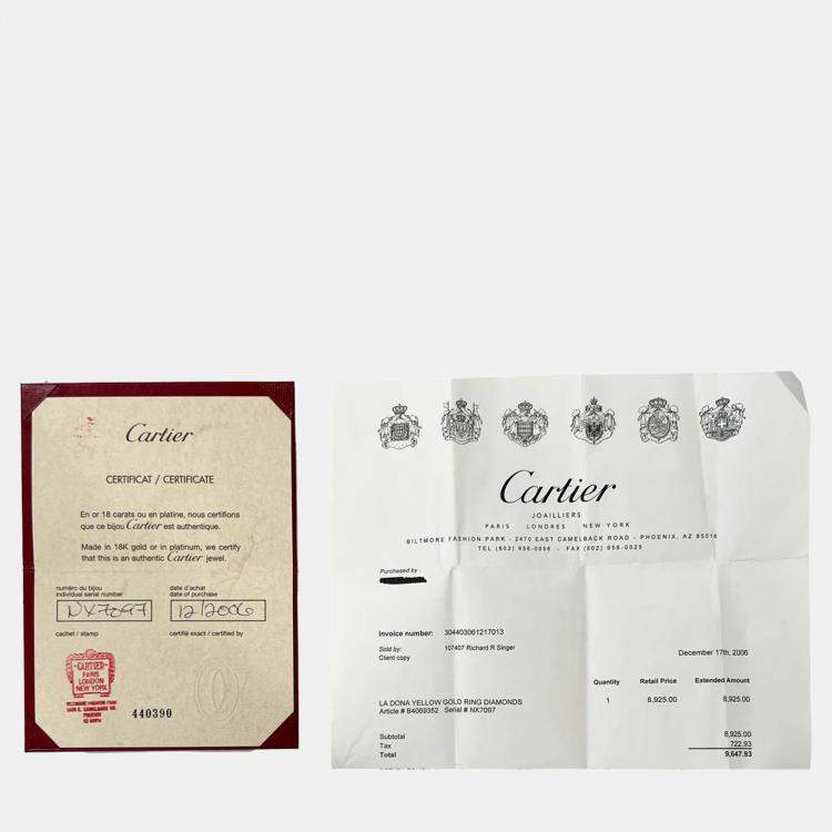 Pre Owned Cartier La Dona 18K Yellow Gold Diamond Ring EU 52