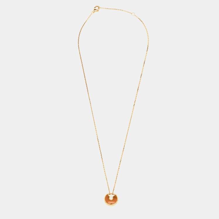 Pre Owned Cartier Amulette De Cartier Carnelian Diamond 18k Rose Gold XS Pendant Necklace