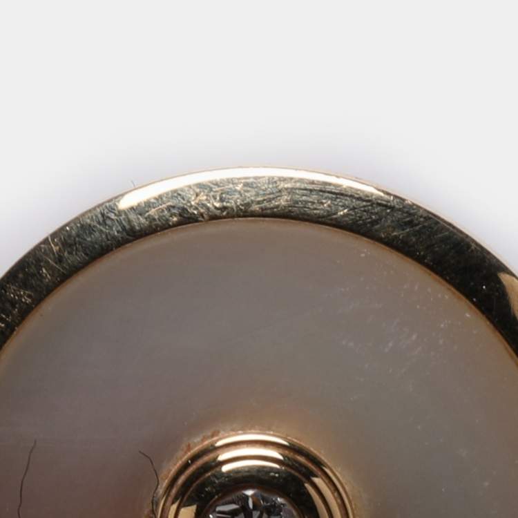 Pre Owned Cartier Amulette De Cartier Mother of Pearl Diamond 18k Yellow Gold Stud Earrings