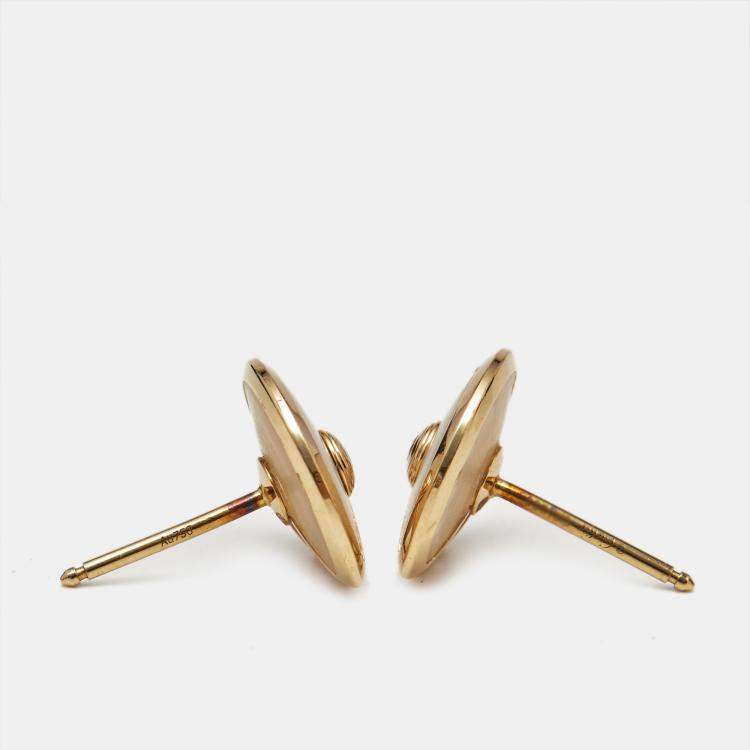 Pre Owned Cartier Amulette De Cartier Mother of Pearl Diamond 18k Yellow Gold Stud Earrings