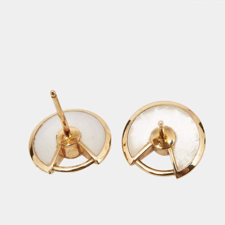 Pre Owned Cartier Amulette De Cartier Mother of Pearl Diamond 18k Yellow Gold Stud Earrings