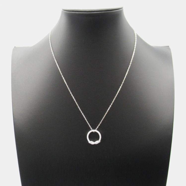Pre Owned Cartier Entrelaces Diamonds 18K White Gold Pendant Necklace 