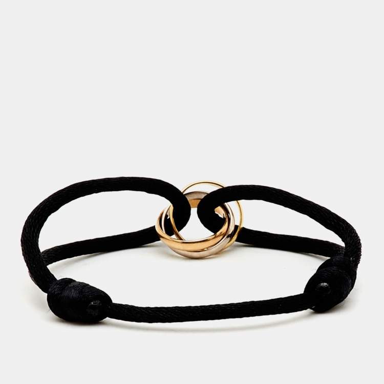 Pre Owned Cartier Trinity 18k Three Tone Gold Black Cord Bracelet