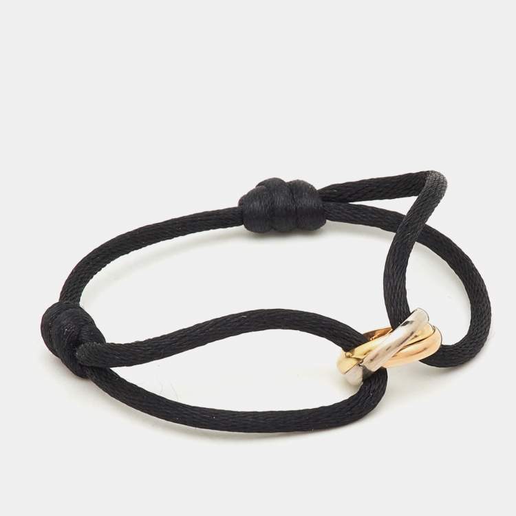 Pre Owned Cartier Trinity 18k Three Tone Gold Black Cord Bracelet