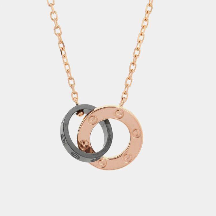 Pre Owned Cartier Love Circle Diamonds 18K Pink Gold Ceramic Necklace
