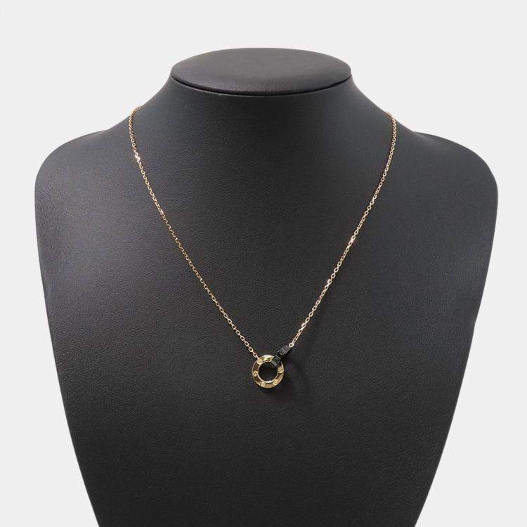 Pre Owned Cartier Love Circle Diamonds 18K Pink Gold Ceramic Necklace