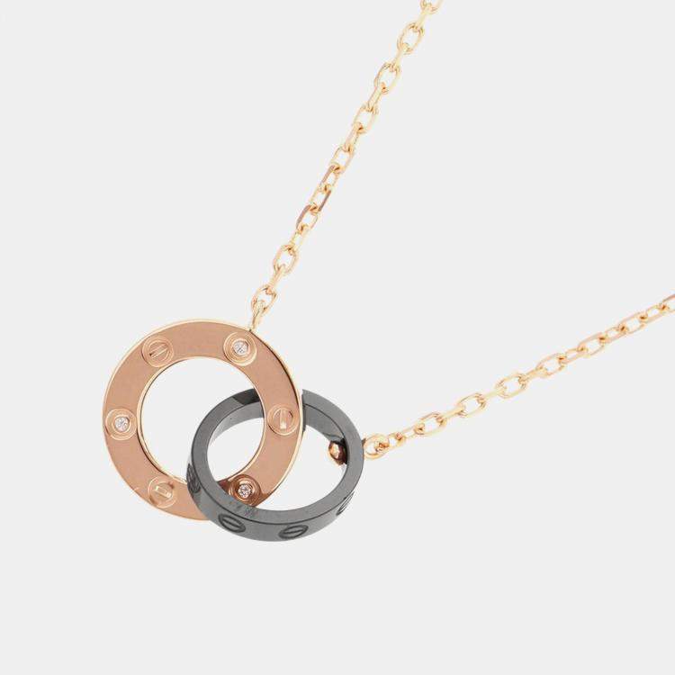 Pre Owned Cartier Love Circle Diamonds 18K Pink Gold Ceramic Necklace