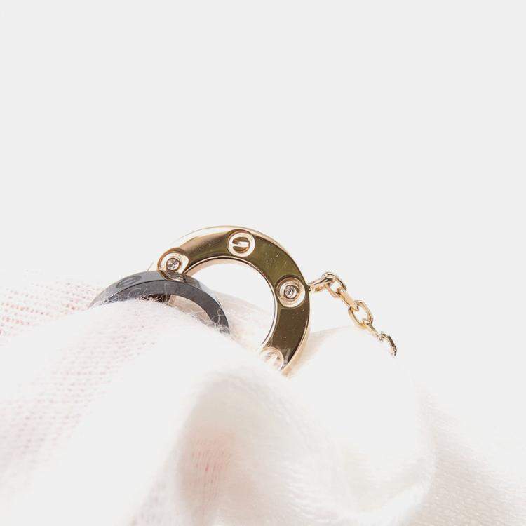 Pre Owned Cartier Love Circle Diamonds 18K Pink Gold Ceramic Necklace