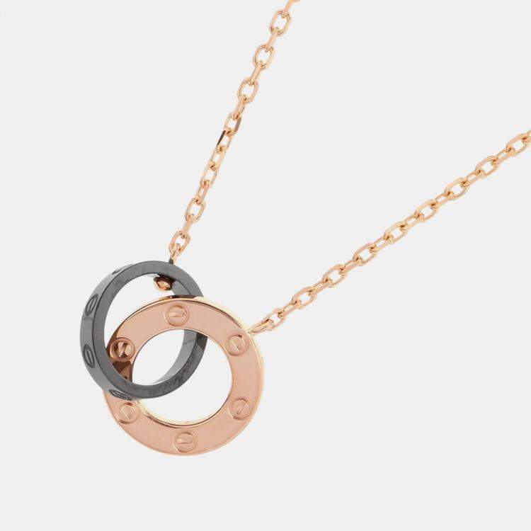 Pre Owned Cartier Love Circle Diamonds 18K Pink Gold Ceramic Necklace