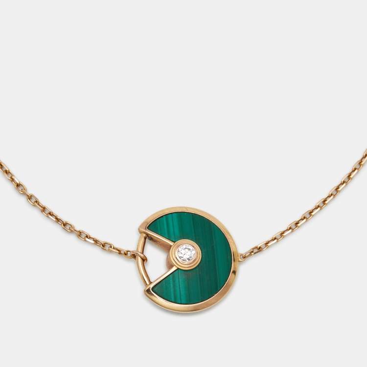 Pre Owned Cartier Amulette De Cartier Malachite Diamond 18k Rose Bracelet