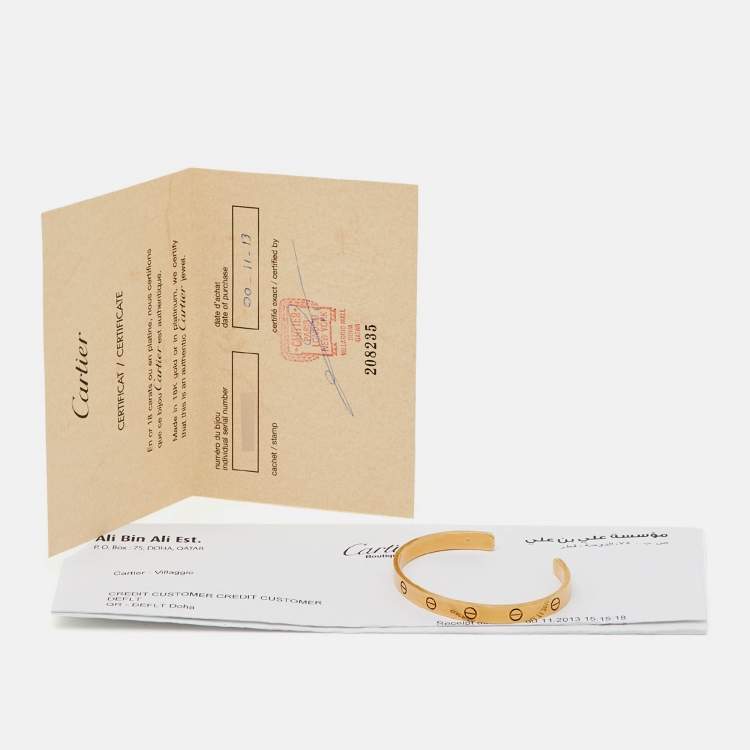 مملوكة مسبقًا Cartier Love 18k Yellow Gold Open Cuff Bracelet 18