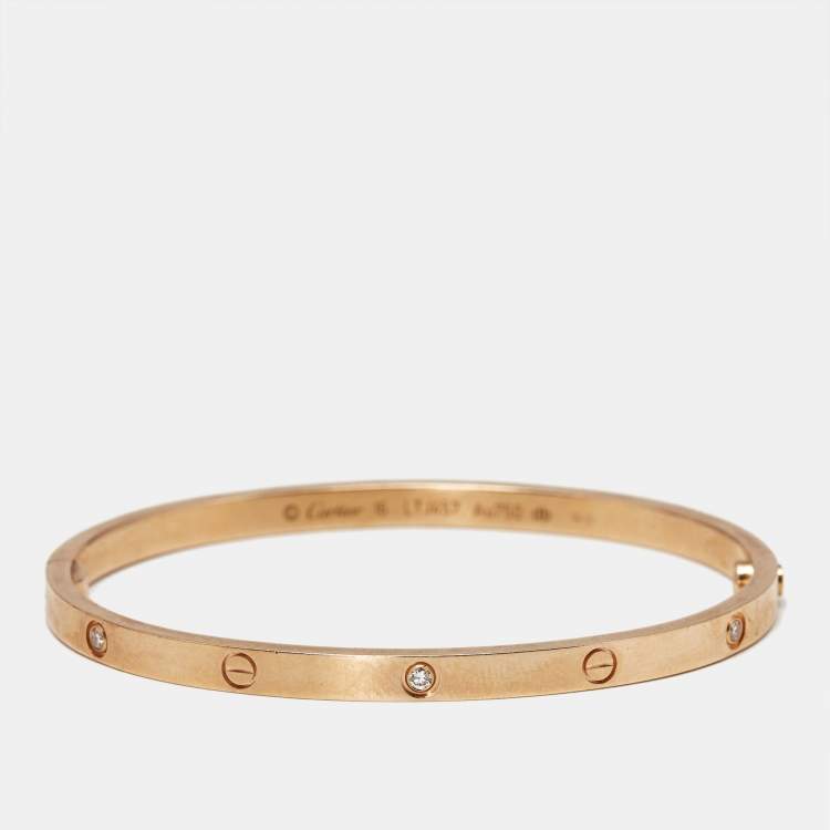 Pre Owned Cartier Love Diamonds 18k Rose Gold Small Model Bracelet 16