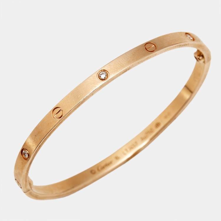 Pre Owned Cartier Love Diamonds 18k Rose Gold Small Model Bracelet 16