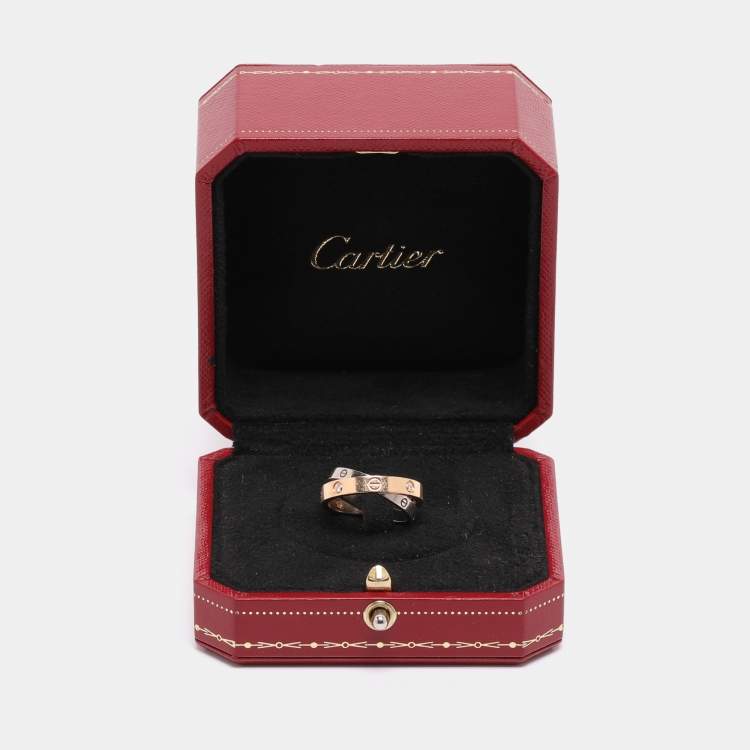Pre Owned Cartier Love 2 Diamond 18K Rose Gold/White Gold Double Band Ring Size 51