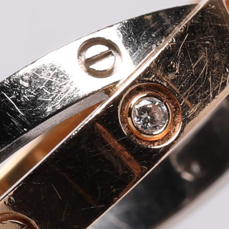 Pre Owned Cartier Love 2 Diamond 18K Rose Gold/White Gold Double Band Ring Size 51