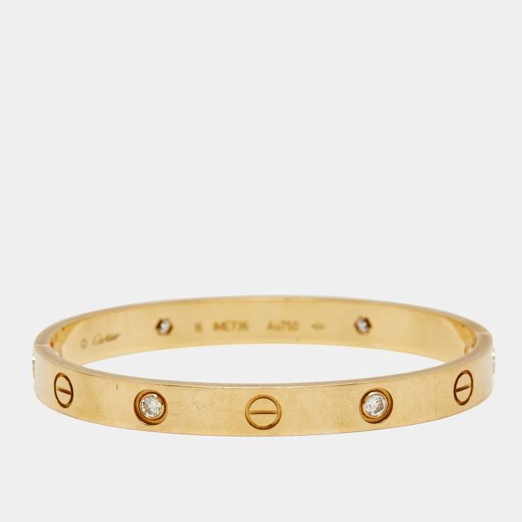 Pre Owned Cartier Love 4 Diamonds 18k Yellow Gold Bracelet 16