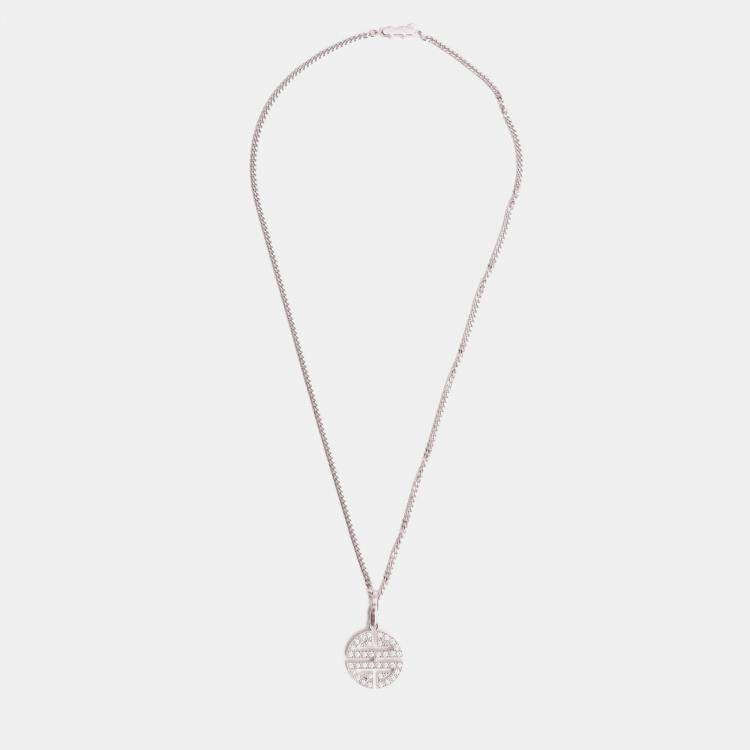 Pre Owned Cartier 18K White Gold Diamond Set Logo Pendant Necklace