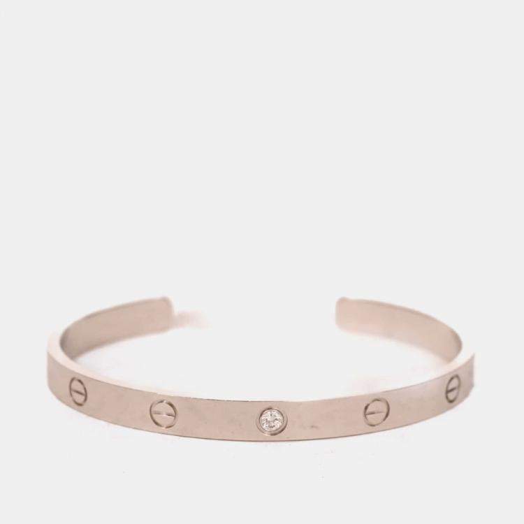 Pre Owned Cartier 18K White Gold Diamond Set Love Cuff Bangle Size 19