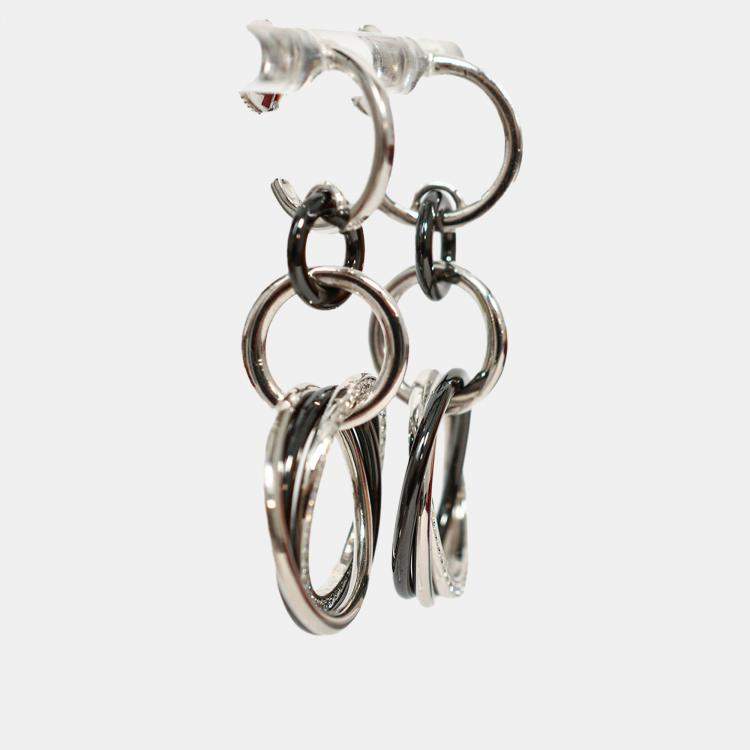 Pre Owned Cartier 18K White Gold/Black Ceramic Diamond Trinity Earrings