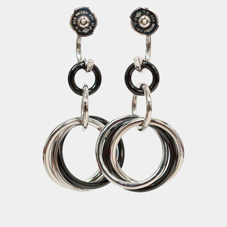 Pre Owned Cartier 18K White Gold/Black Ceramic Diamond Trinity Earrings