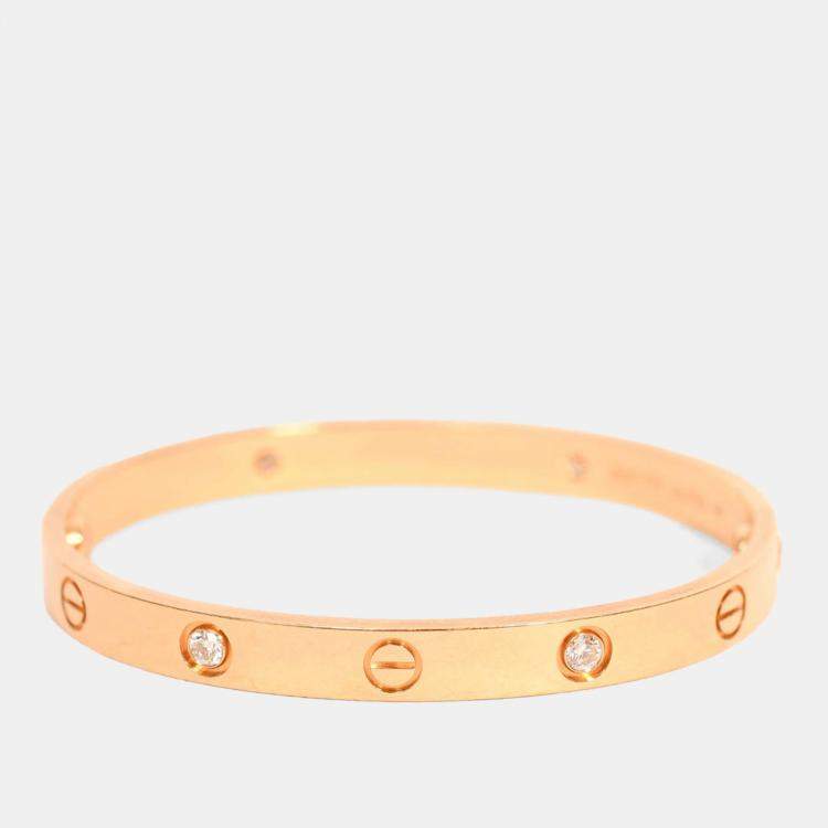 مملوكة مسبقًا Cartier 18K Yellow Gold 4 Diamonds Medium Model Love Bracelet Size 17