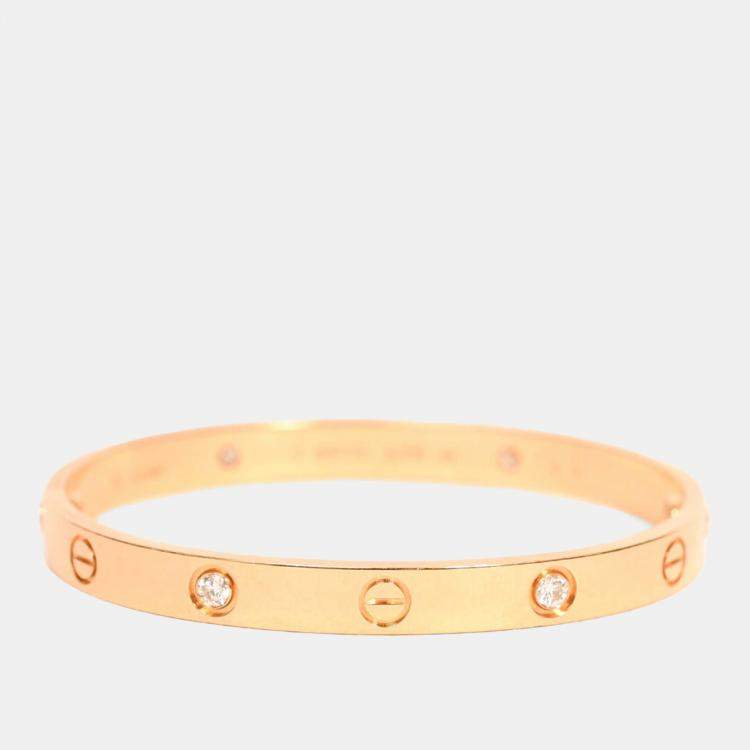 مملوكة مسبقًا Cartier 18K Yellow Gold 4 Diamonds Medium Model Love Bracelet Size 17