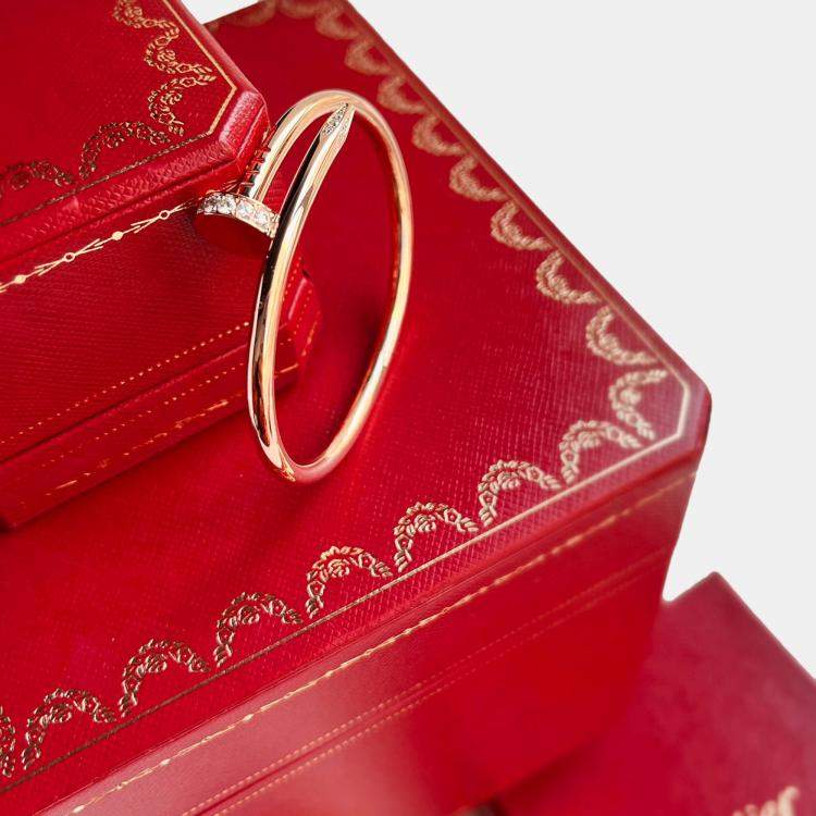 Pre Owned Cartier Juste un Clou Bracelet Rose Gold Diamond Tips Size 16