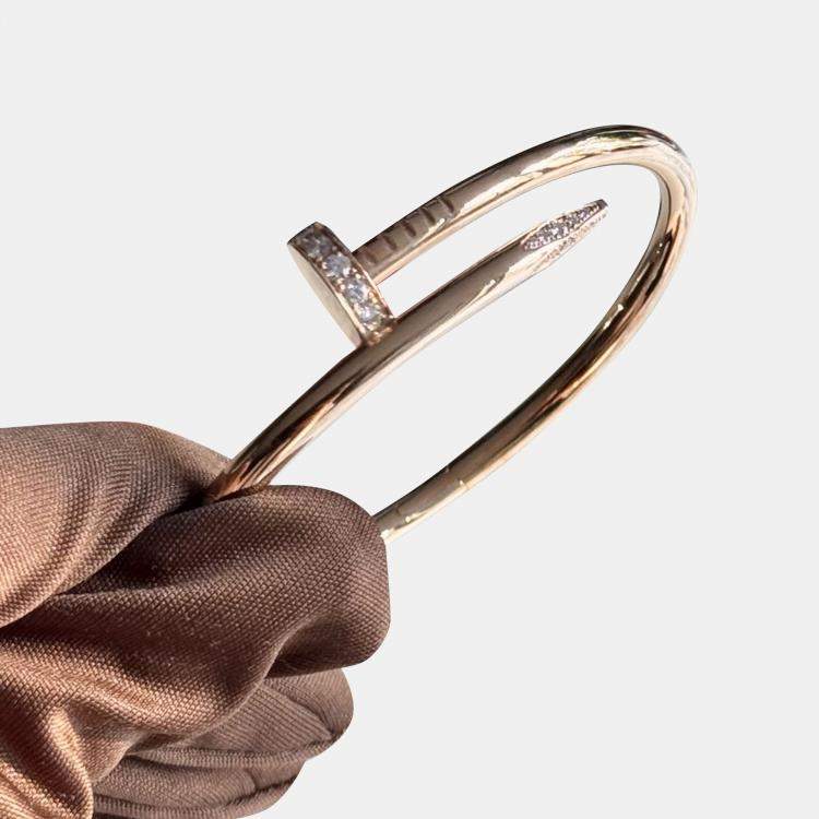 Pre Owned Cartier Juste un Clou Bracelet Rose Gold Diamond Tips Size 16