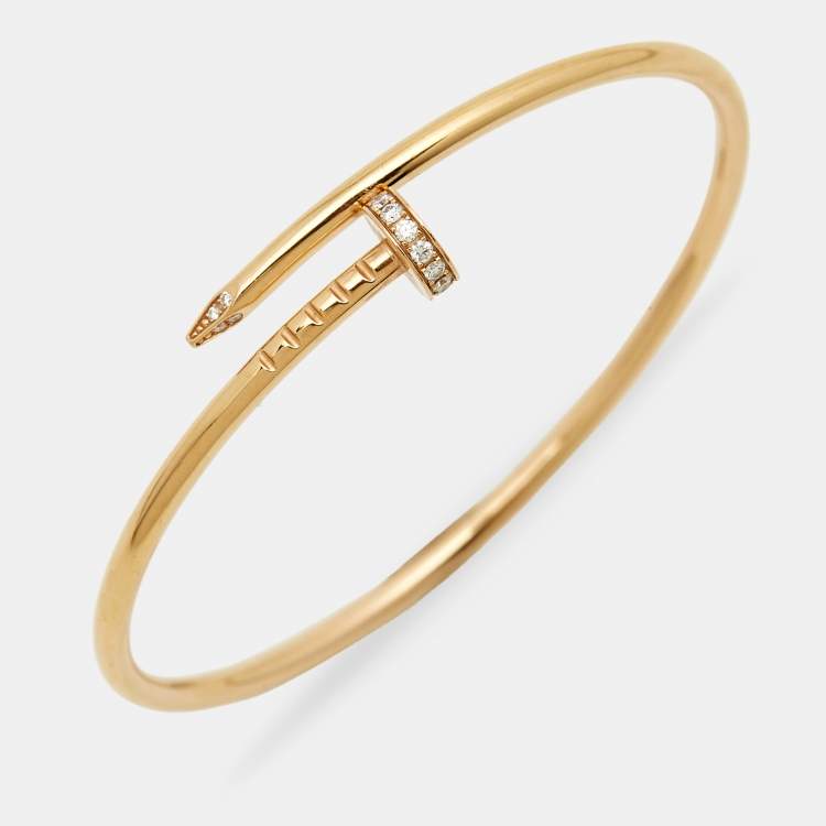 Pre Owned Cartier Juste Un Clou Diamonds 18k Rose Gold Small Model Bracelet 15