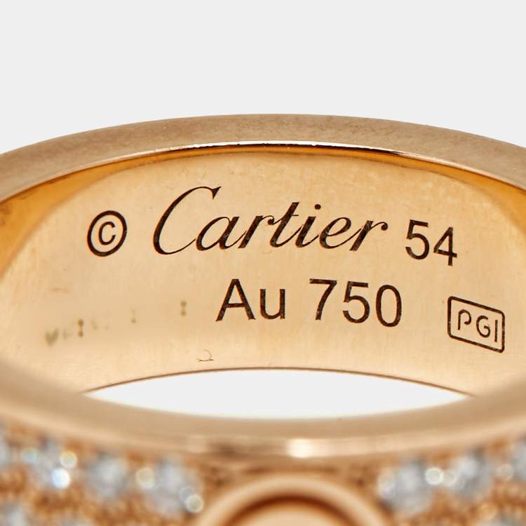 Pre Owned Cartier Love Diamonds 18k Rose Gold Ring Size 54