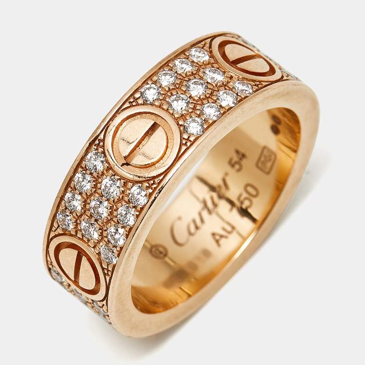 Pre Owned Cartier Love Diamonds 18k Rose Gold Ring Size 54