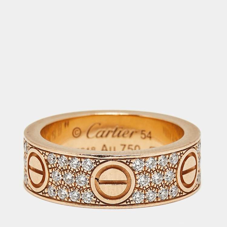 Pre Owned Cartier Love Diamonds 18k Rose Gold Ring Size 54