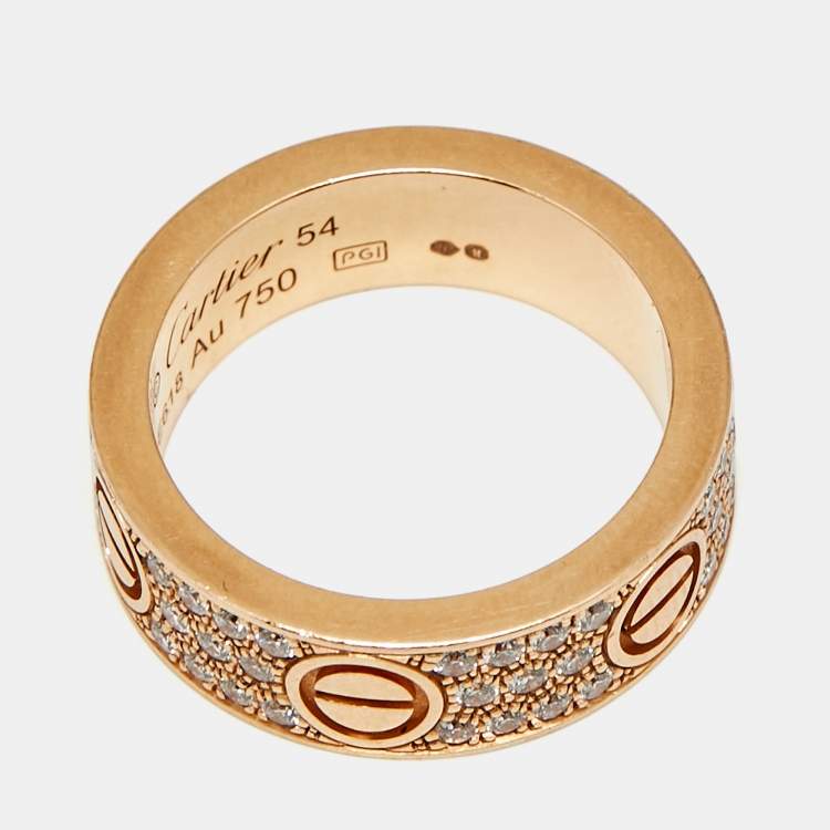Pre Owned Cartier Love Diamonds 18k Rose Gold Ring Size 54