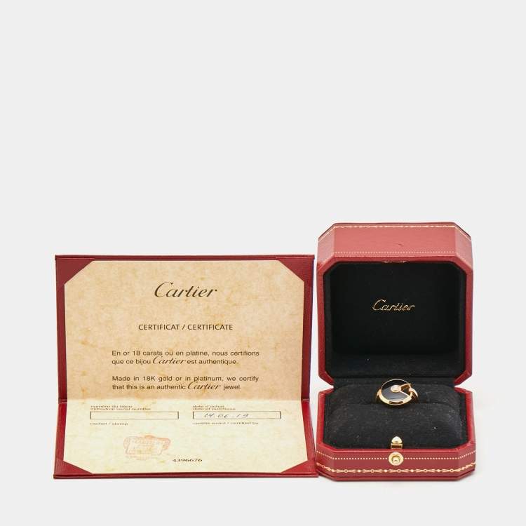 Pre Owned Cartier Amulette De Cartier Onyx Diamond 18k Rose Gold Ring Size 54
