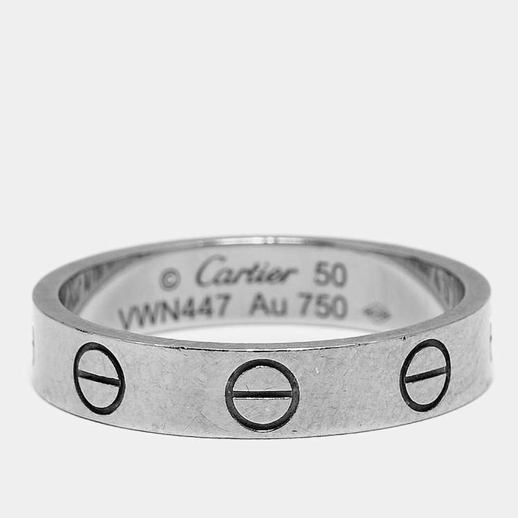 Pre Owned Cartier Love 18k White Gold Small Model Band Ring Size 50
